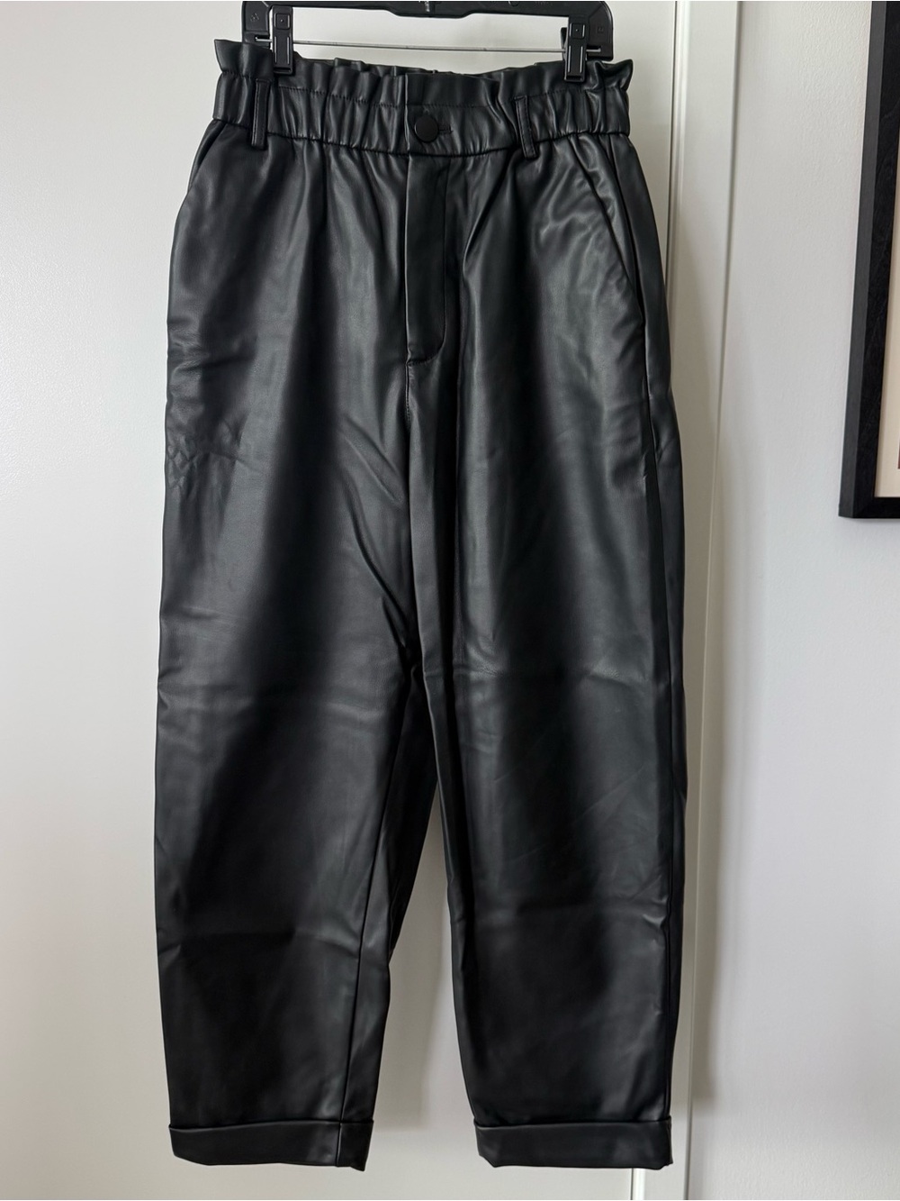 Zara Black Faux Leather Ankle Pants